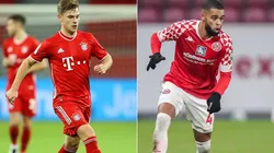 Joshua Kimmich of FC Bayern Munich (left) and Jeremiah St.Juste of 1.FSV Mainz 05. (Getty)