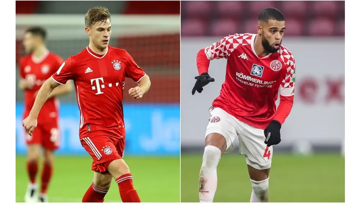 Joshua Kimmich of FC Bayern Munich (left) and Jeremiah St.Juste of 1.FSV Mainz 05. (Getty)