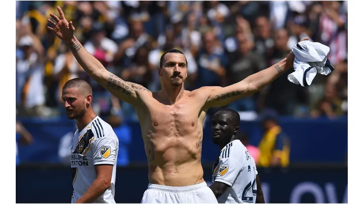 Zlatan Ibrahimovic after scoring against LAFC in 2018. (Getty)