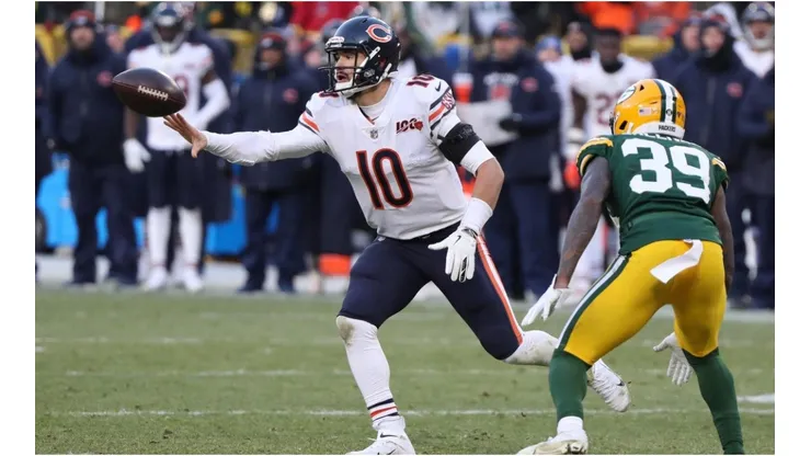 Mitch Trubisky (left) during a game against Packers. (Getty)