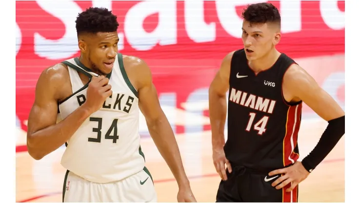 Giannis Antetokounmpo (left) & Tyler Herro. (Getty)