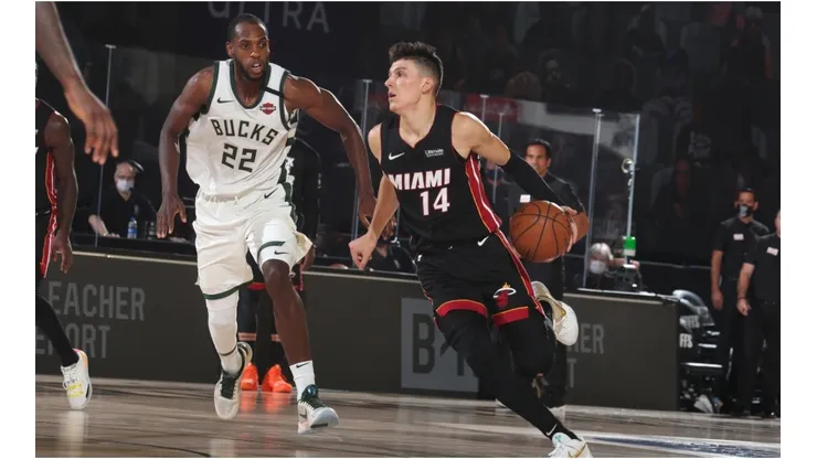 Tyler Herro vs. Milwaukee Bucks. (Getty)