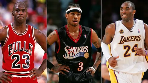 Michael Jordan (left), Allen Iverson (centre), and Kobe Bryant (right). (Getty)