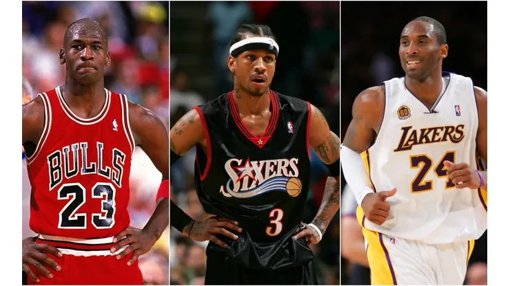 Michael Jordan (left), Allen Iverson (centre), and Kobe Bryant (right). (Getty)