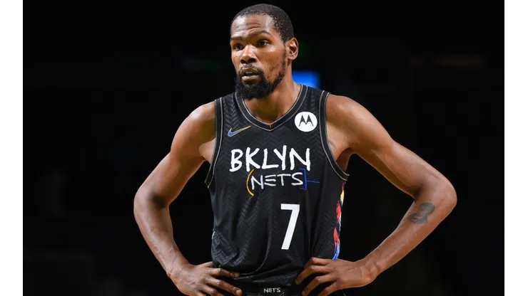 Kevin Durant of the Brooklyn Nets looks on during a game against the Boston Celtics. (Getty)