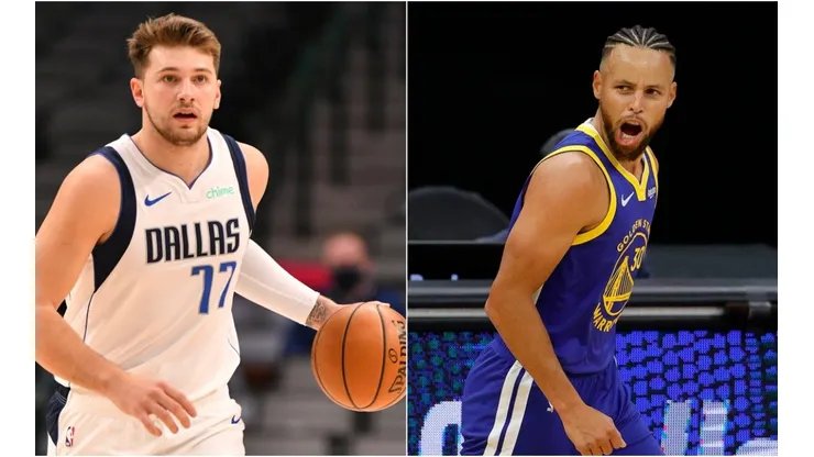 Luka Doncic (left) & Stephen Curry. (Getty)