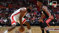 Jimmy Butler guarding James Harden. (Getty)