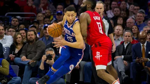 James Harden guarding Ben Simmons. (Getty)