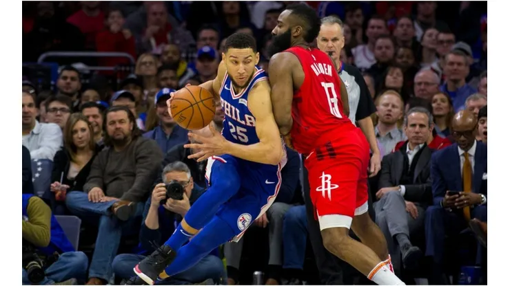 James Harden guarding Ben Simmons. (Getty)