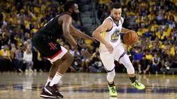 James Harden guarding Stephen Curry. (Getty)