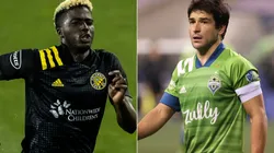 Gyasi Zardes of Columbus Crew (left) and Nicolás Lodeiro of Seattle Sounders (Getty).