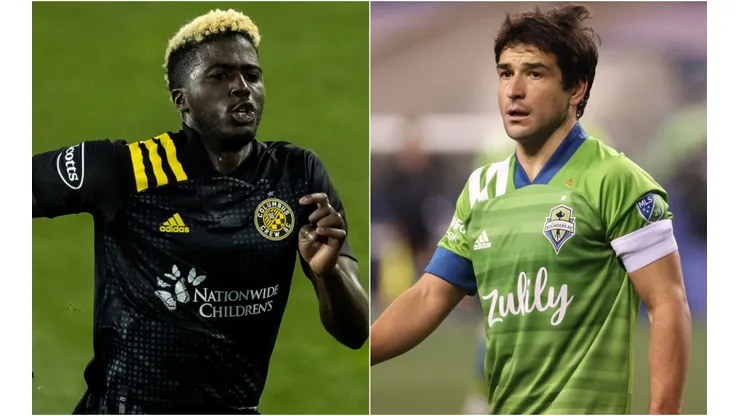 Gyasi Zardes of Columbus Crew (left) and Nicolás Lodeiro of Seattle Sounders (Getty).