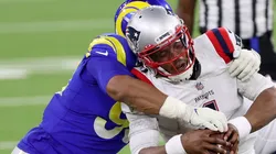 Aaron Donald sacking Cam Newton. (Getty)