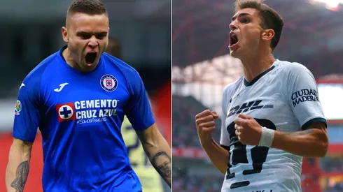 Cruz Azul's Jonathan Rodríguez and Pumas' Juan Ignacio Dinenno (Getty).