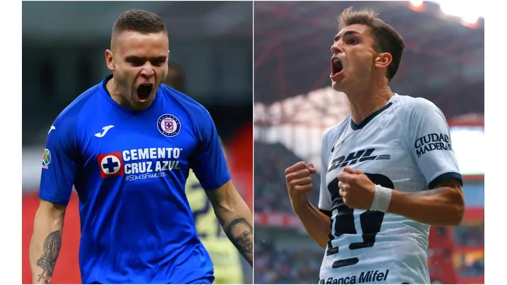 Cruz Azul's Jonathan Rodríguez and Pumas' Juan Ignacio Dinenno (Getty).