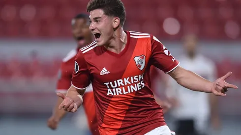 Julián Álvarez of River Plate celebrates after scoring a goal (Getty).