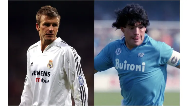David Beckham (left) and Diego Maradona. (Getty)