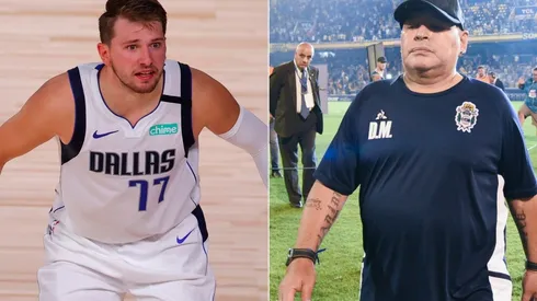 Luka Doncic (Left) and Diego Maradona. (Getty)