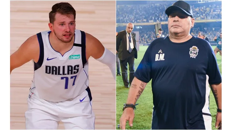 Luka Doncic (Left) and Diego Maradona. (Getty)