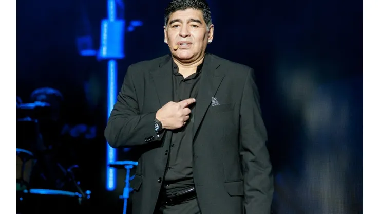 Diego Maradona during the ceremony that made him an honorary citizen of Naples. (Getty)