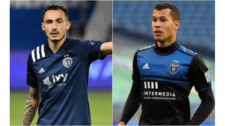 Roberto Puncec of Sporting Kansas City (left) and Luis Felipe of San Jose Earthquakes (right). (Getty)