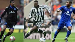 Nwankwo Kanu (left), Shola Ameobi (centre), and Ayegbeni Yakubu (left). (Getty)