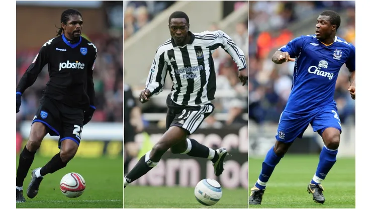 Nwankwo Kanu (left), Shola Ameobi (centre), and Ayegbeni Yakubu (left). (Getty)