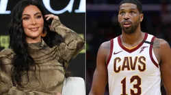 Kim Kardashian (left) & Tristan Thompson. (Getty)