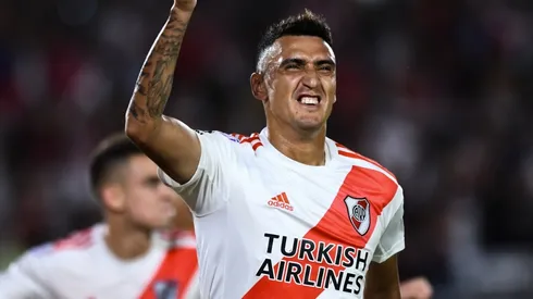 Matías Suárez of River Plate celebrates after scoring against Banfield (Getty).