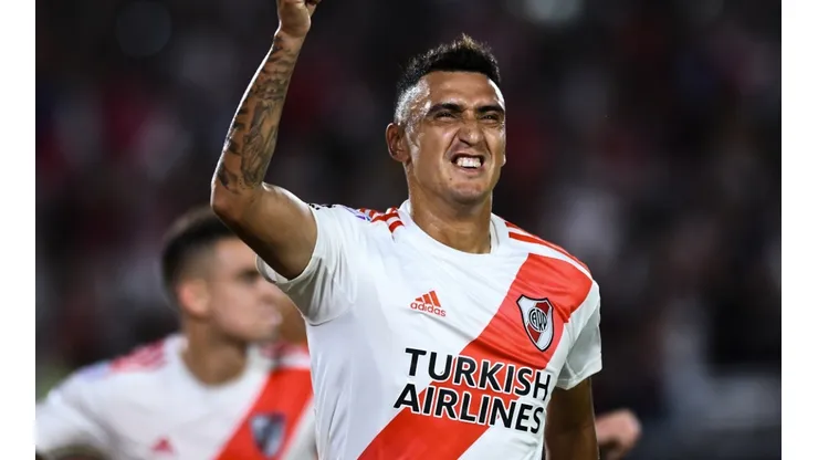 Matías Suárez of River Plate celebrates after scoring against Banfield (Getty).