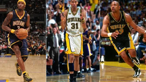 Jermaine O'Neal (left), Reggie Miller (center), & Mark Jackson. (Getty)