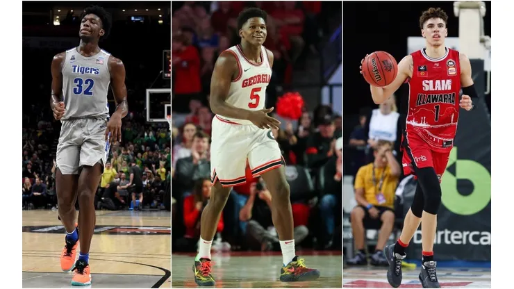 James Wiseman (left), Anthony Edwards (middle), & LaMelo Ball. (Getty)