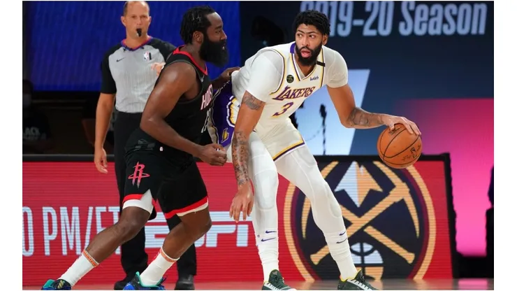 Harden guarding Davis. (Getty)