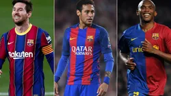 Lionel Messi (left), Neymar (centre), and Samuel Eto'o (right). (Getty)