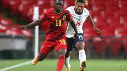 England's Reece James (right) and Belgiums Jeremy Doku (left). (Getty)
