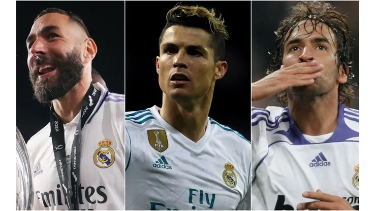 Karim Benzema, Cristiano Ronaldo, and Raul of Real Madrid