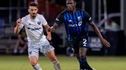 Montreal Impact midfielder Victor Wanyama (right) looks to pass the ball during the MLS Is Back Tournament between the Montreal Impact v DC United. (Getty)
