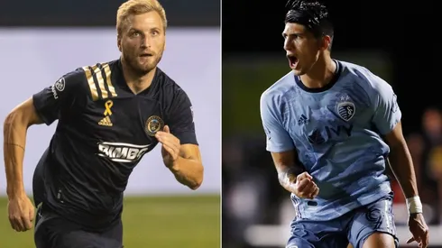 Kacper Przybylko (left) and Alan Pulido. (Getty)