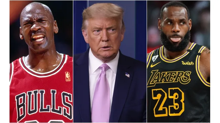 Michael Jordan (left), Donald Trump (middle), & LeBron James. (Getty)