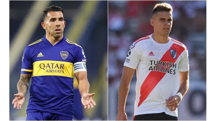 Carlos Tévez of Boca Juniors (left) and Rafael Santos Borré of River Plate. (Getty)