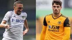 Luke Ayling of Leeds United (left) and Wolverhampton Wanderers' Pedro Neto (right). (Getty)