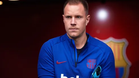 Marc Andre Ter Stegen of FC Barcelona looks on during a warm up. (Getty)
