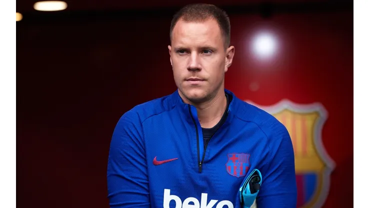 Marc Andre Ter Stegen of FC Barcelona looks on during a warm up. (Getty)