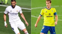Karim Benzema of Real Madrid (left) and Alex Fernandez of Cadiz (ritgh). (Getty)