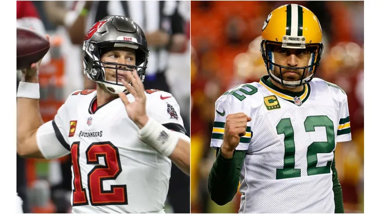 Tom Brady and Aaron Rodgers will meet for the third time on Sunday. (Getty)