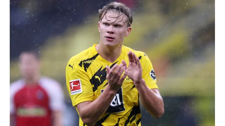 Erling Haaland of Borussia Dortmund during a Bundesliga game. (Getty)