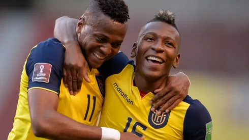 Ecuador's Michael Estada and Angel Mena celebrate against Uruguay (Getty).