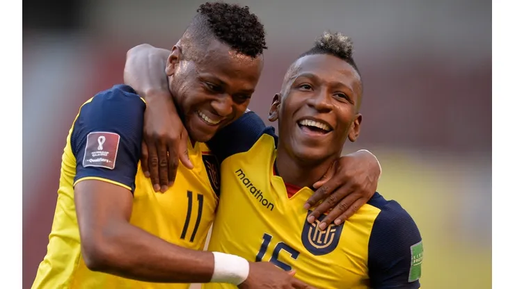 Ecuador's Michael Estada and Angel Mena celebrate against Uruguay (Getty).