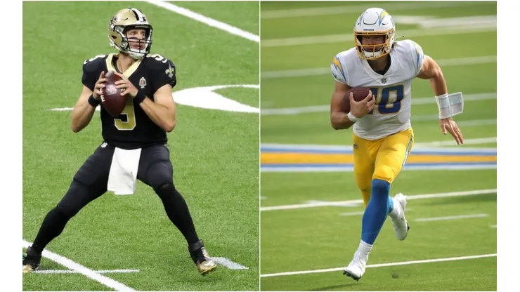 Drew Brees (left) and Justin Herbert. (Getty)