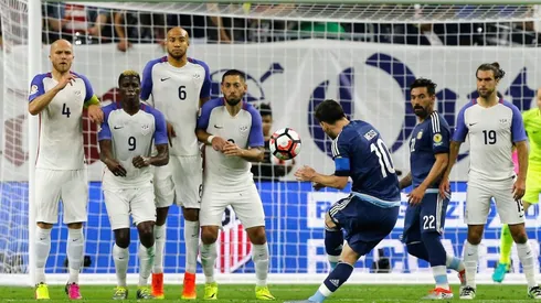 Messi became Argentina’s all-time leading scorer with a sensational free-kick goal against the United States. (Getty)